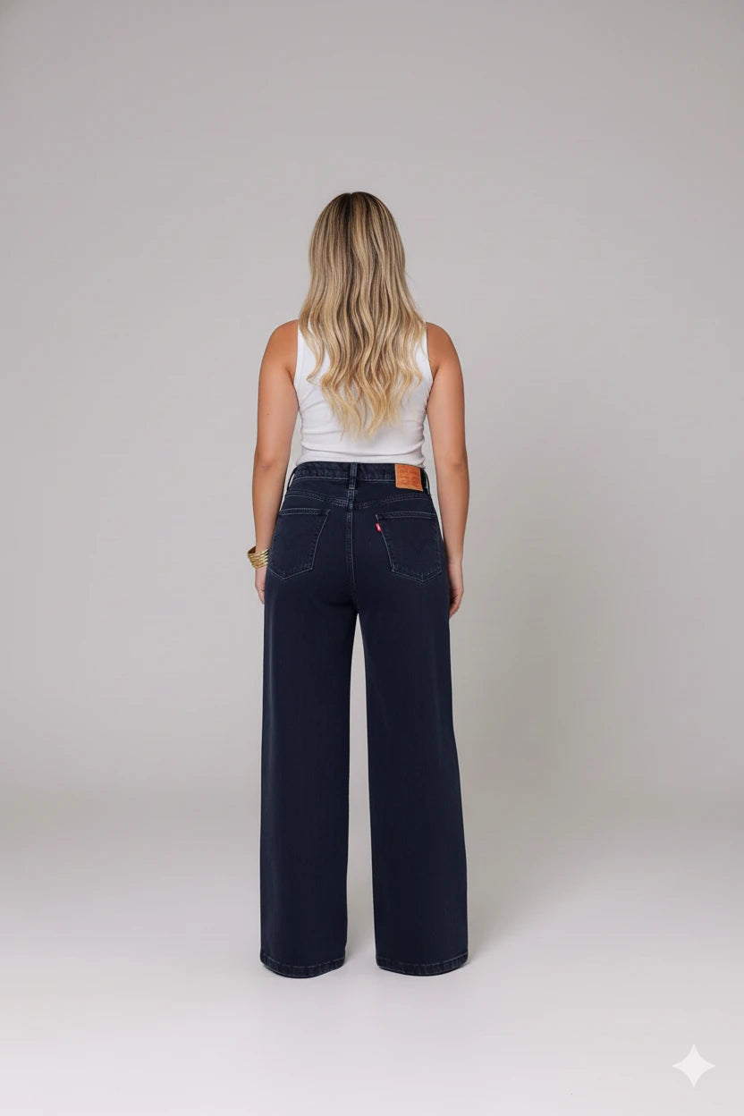 Calça Pantalona Jeans Lanny - Preta