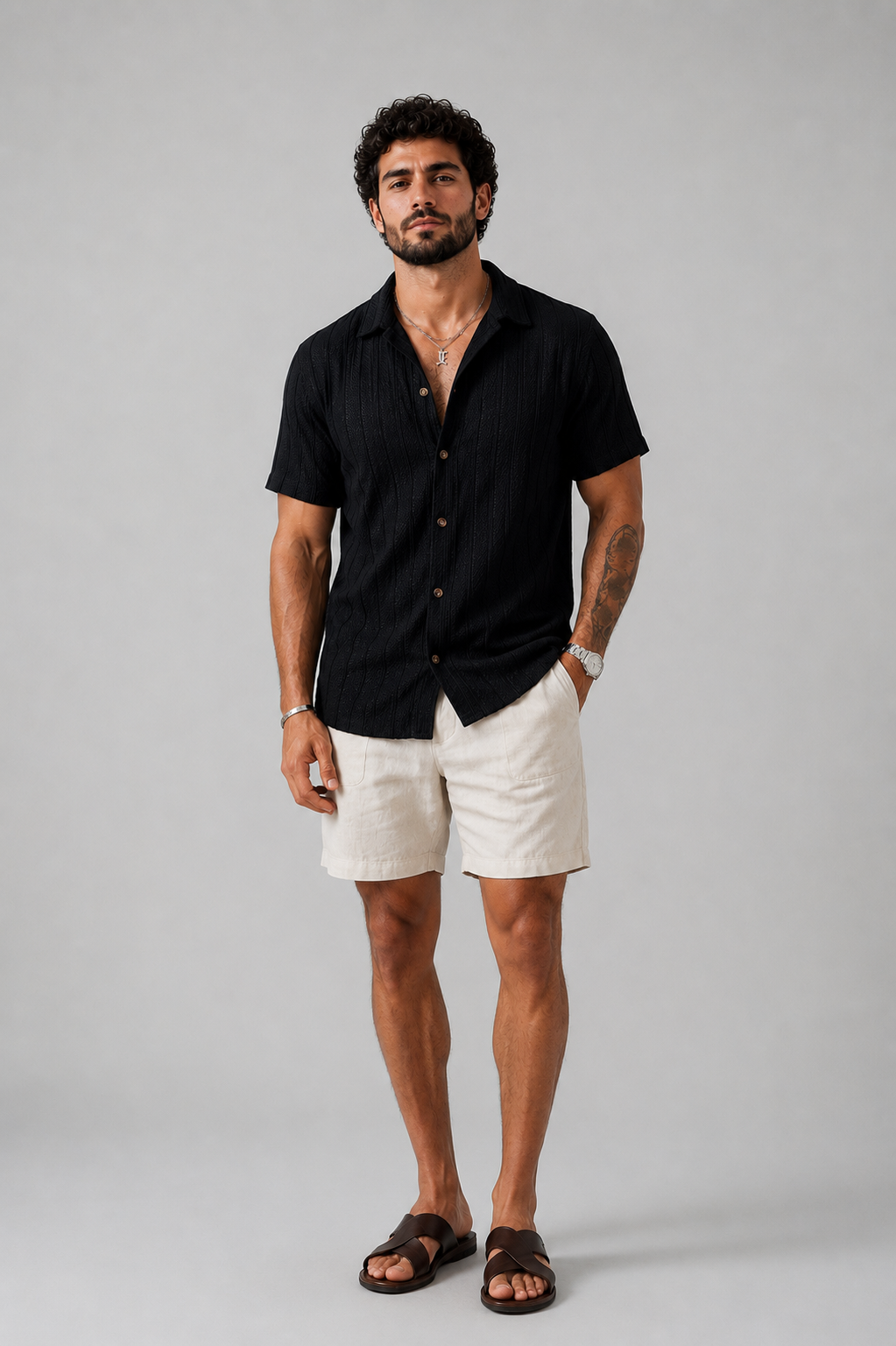 Polo Tricot Resort Listrada Preta e Off White