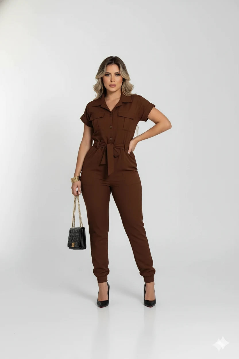 Macacão Alfaiataria Katty - Marrom