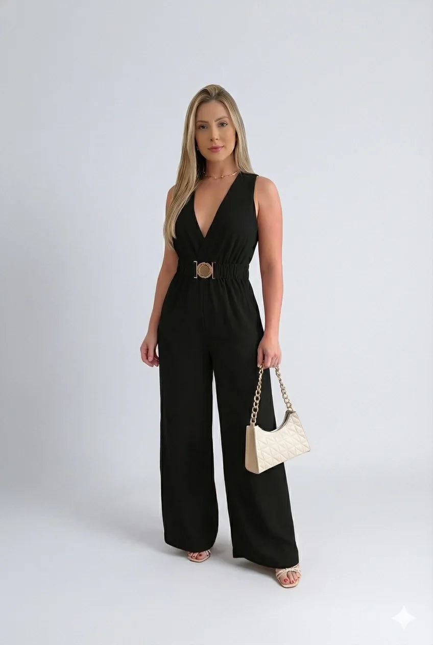 Macacão Decote em V Jasmin - Preto