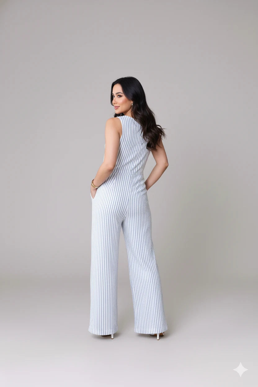 Macacão Listrado Paloma - Cinza