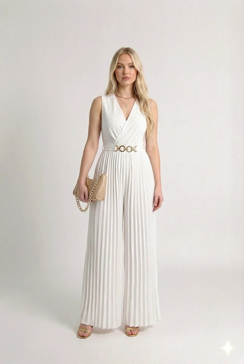 Macacão Plissado Yasmin - Bege