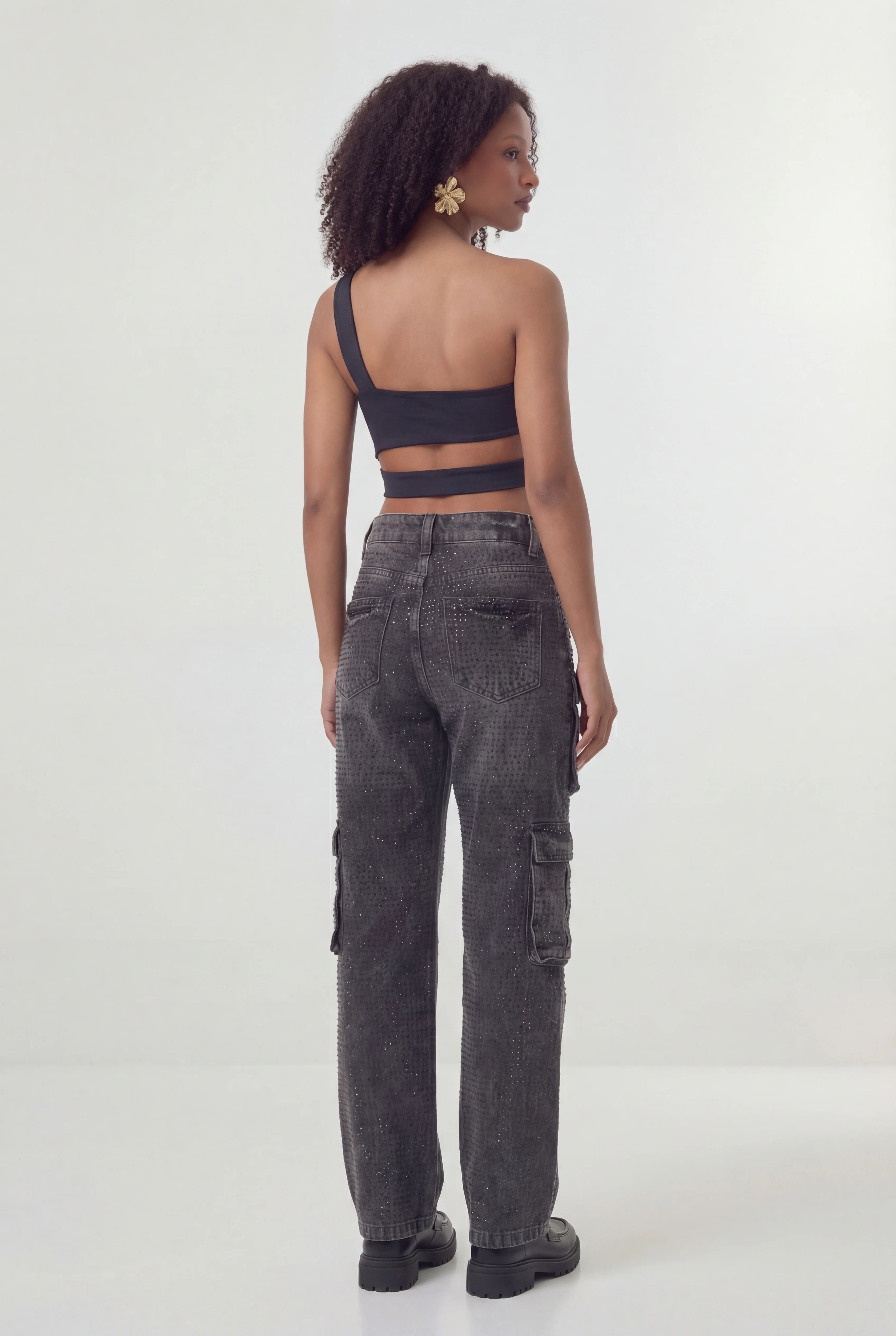 Calça cargo jeans feminina marmorizada Oliviana da Flenvin Costas