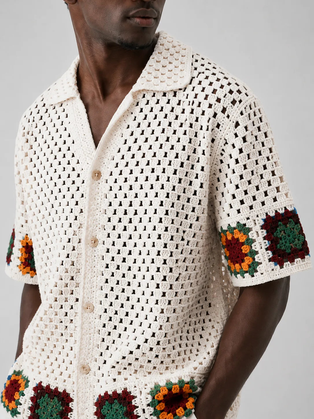 Camisa Crochê Resort Off White e Verde