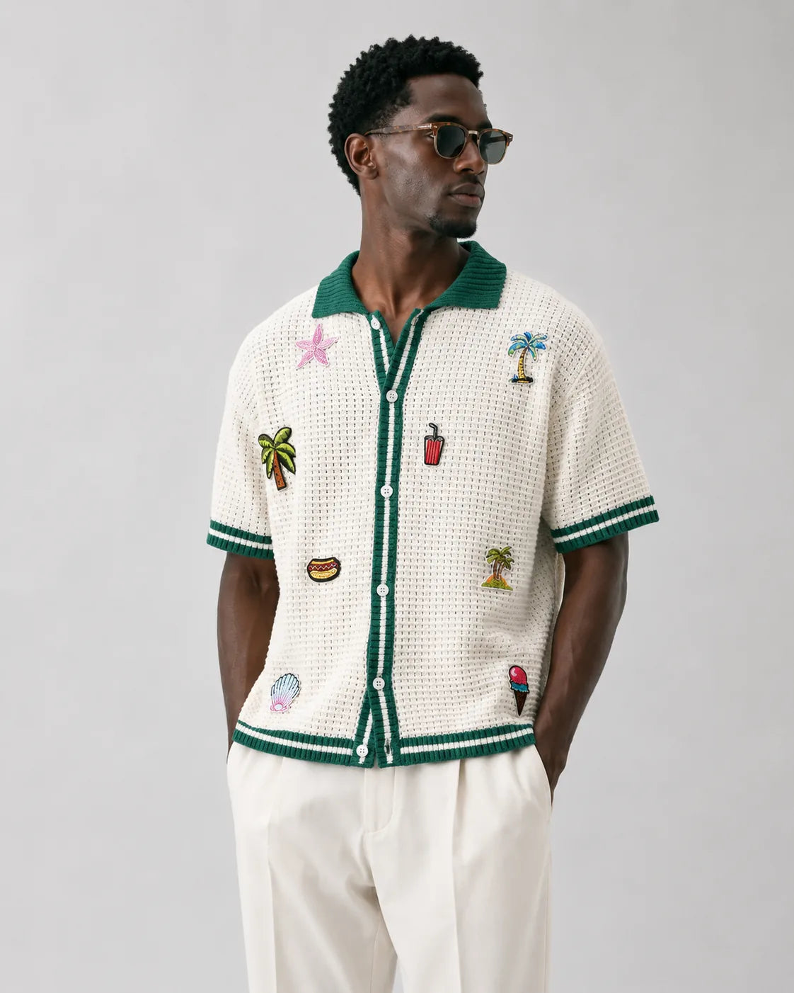 Camisa Crochê Resort Preta Geométrica