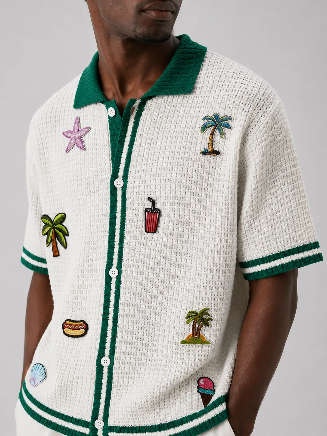 Camisa Crochê Resort Preta Geométrica