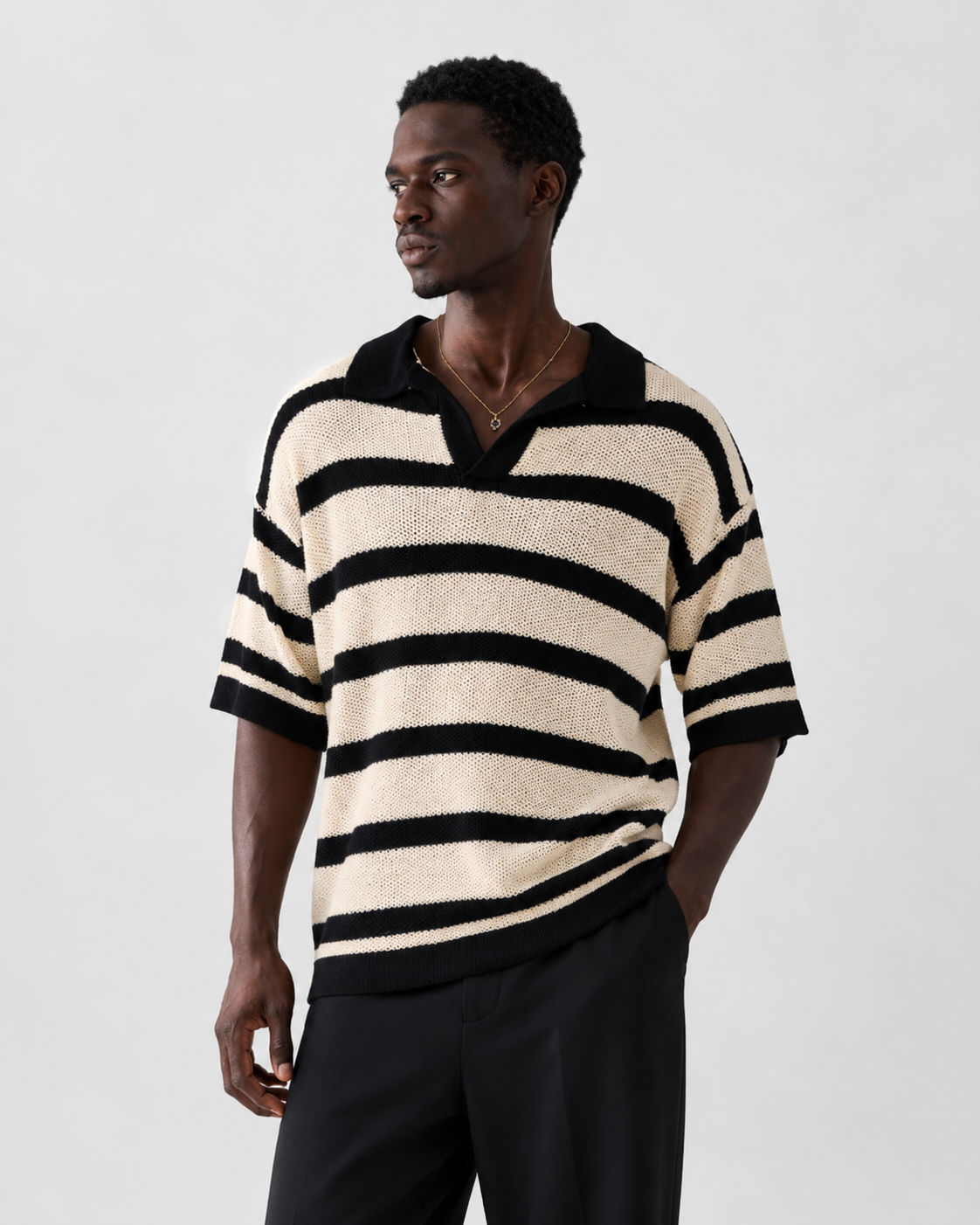 Polo Tricot Resort Off White Manga Curta