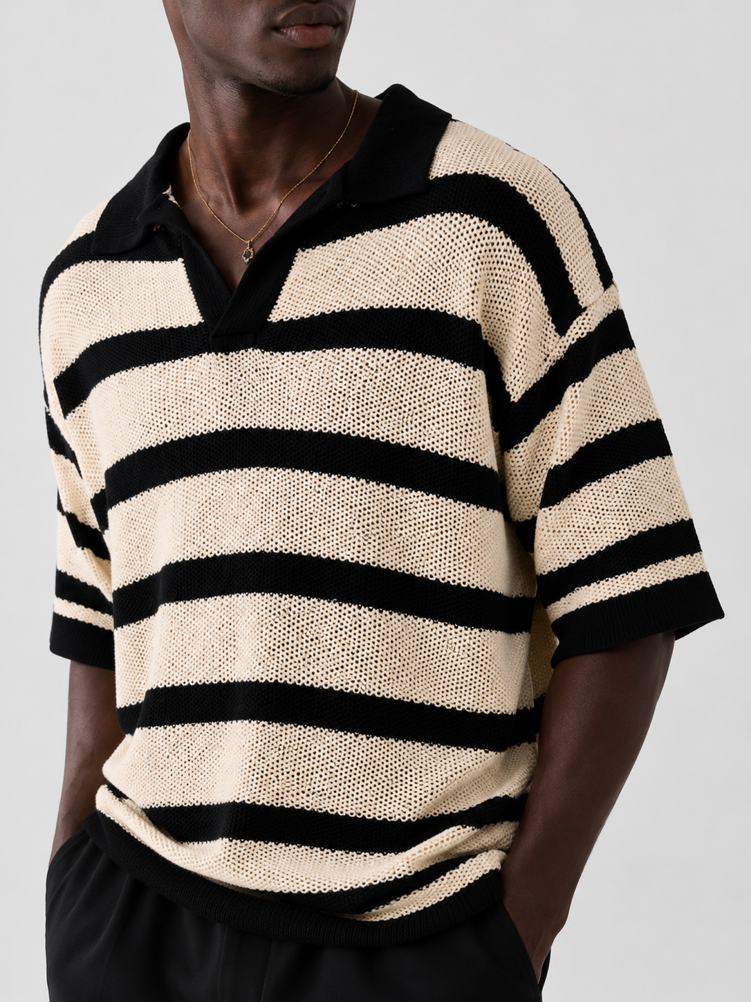 Polo Tricot Resort Off White Manga Curta
