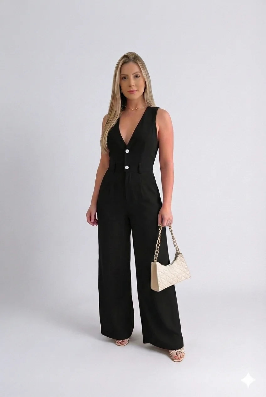 Macacão Decote em V Livia - Preto