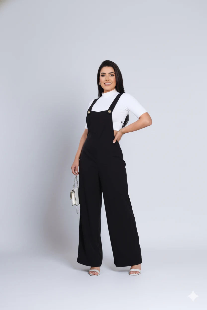 Macacão Jardineira Fabiola - Preto