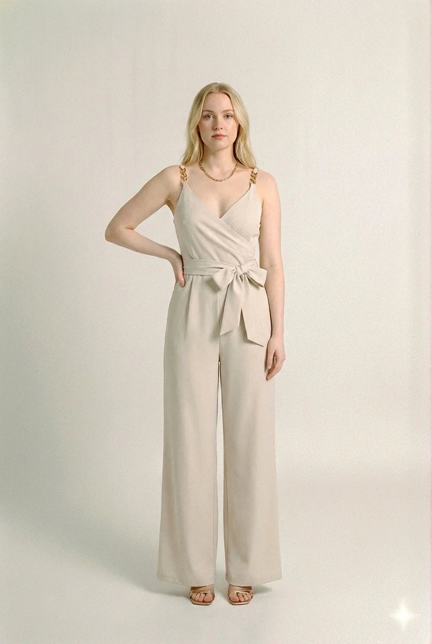 Macacão Wrap Chain Lorena – Bege