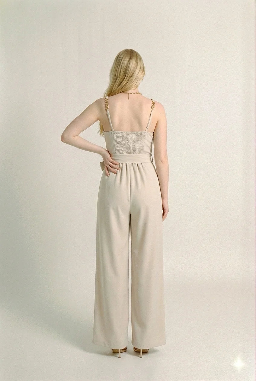 Macacão Wrap Chain Lorena – Bege