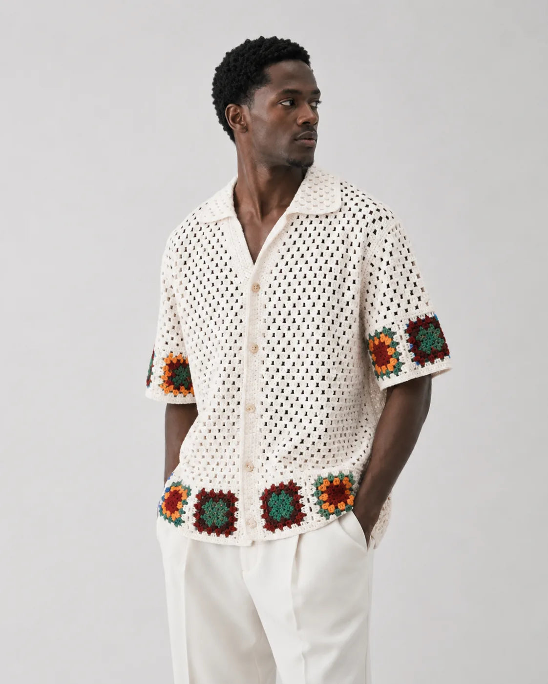 Camisa Crochê Resort Off White e Verde