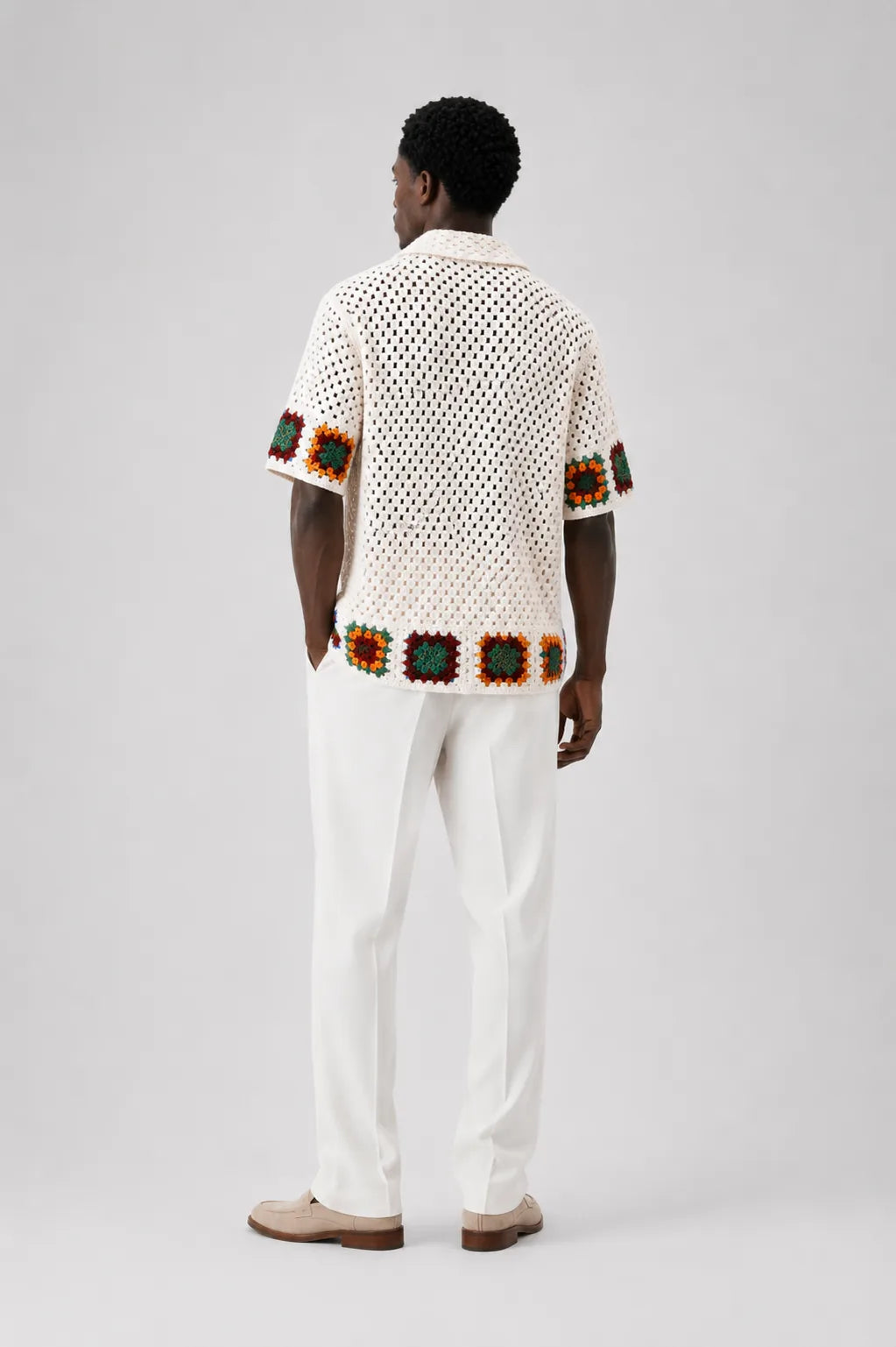 Camisa Crochê Resort Off White e Verde