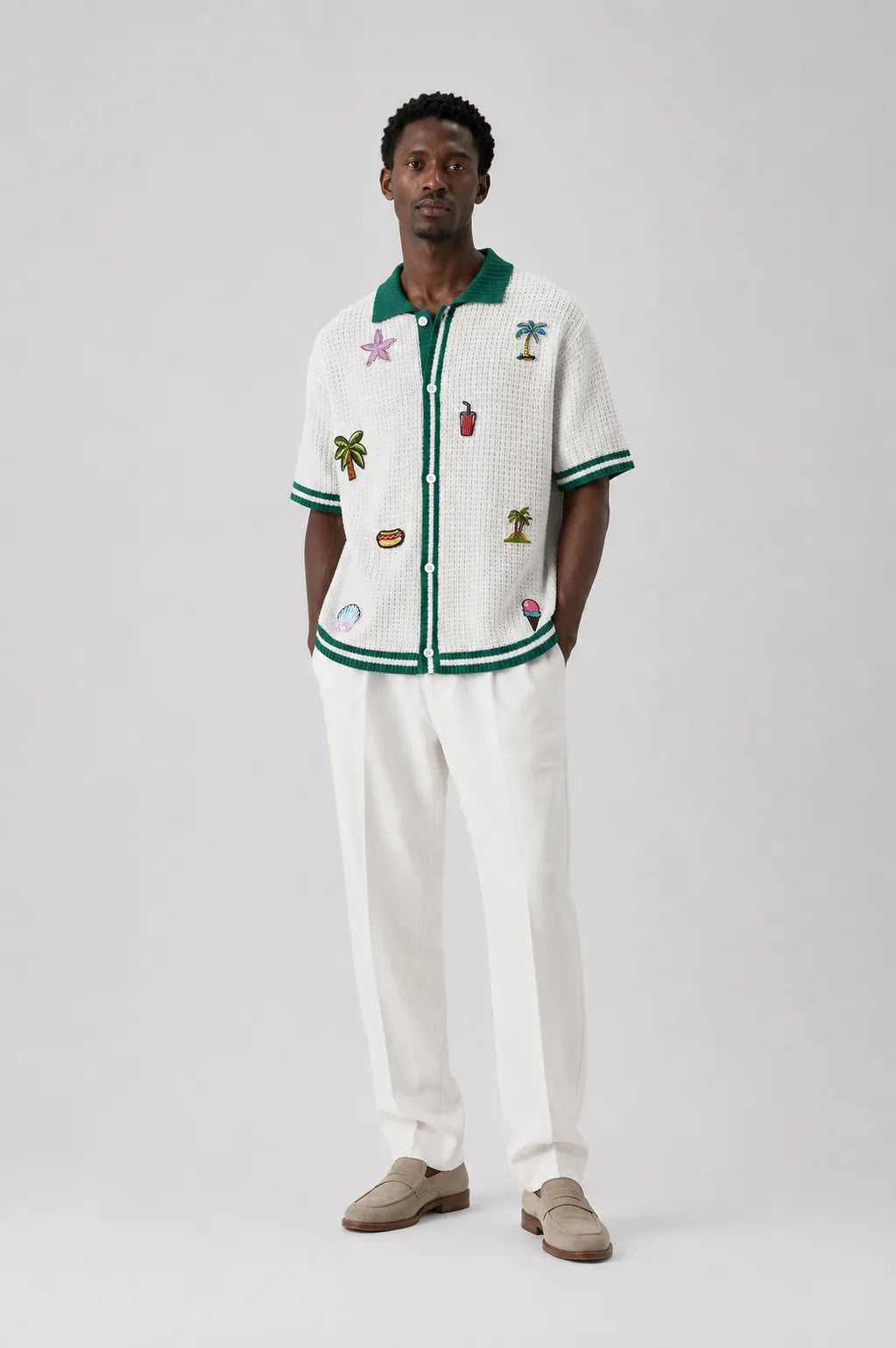 Camisa Crochê Resort Preta Geométrica